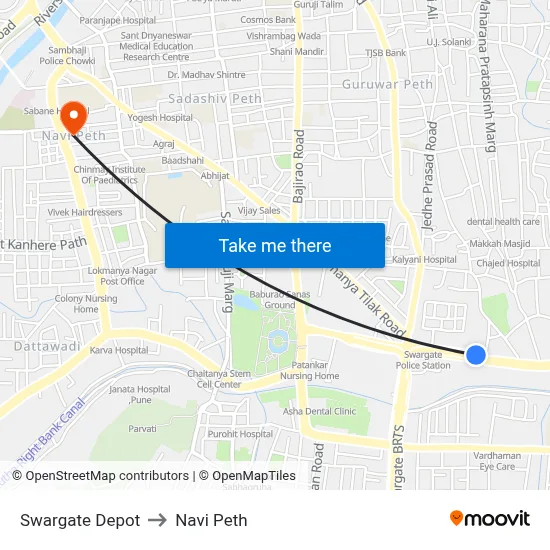 Swargate Depot to Navi Peth map