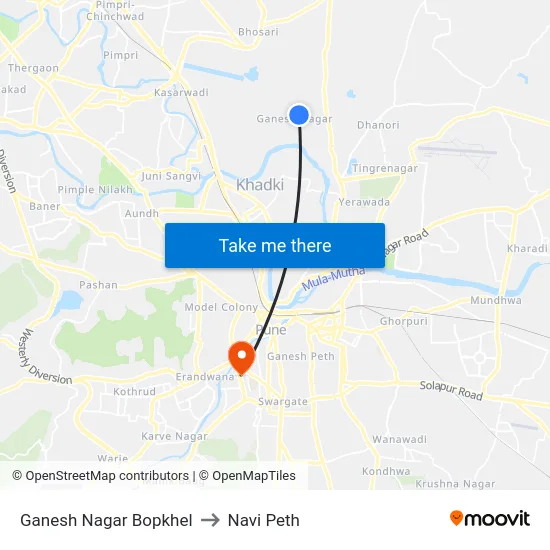 Ganesh Nagar Bopkhel to Navi Peth map