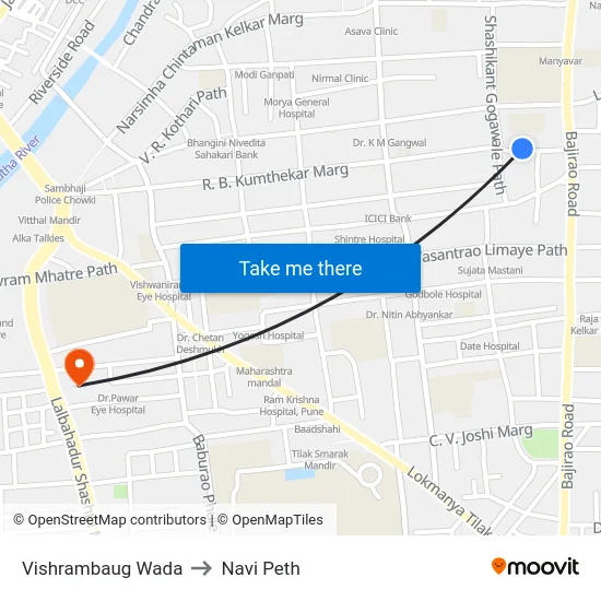 Vishrambaug Wada to Navi Peth map