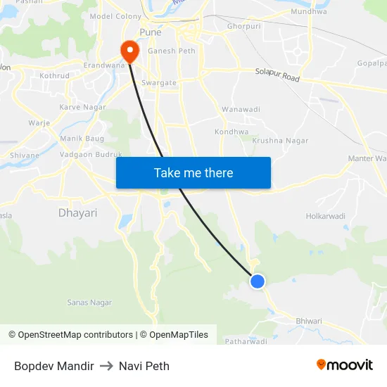 Bopdev Mandir to Navi Peth map