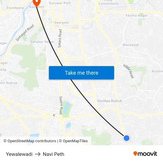 Yewalewadi to Navi Peth map