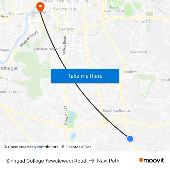 Sinhgad College Yewalewadi Road to Navi Peth map