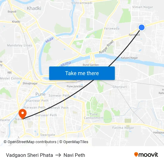 Vadgaon Sheri Phata to Navi Peth map