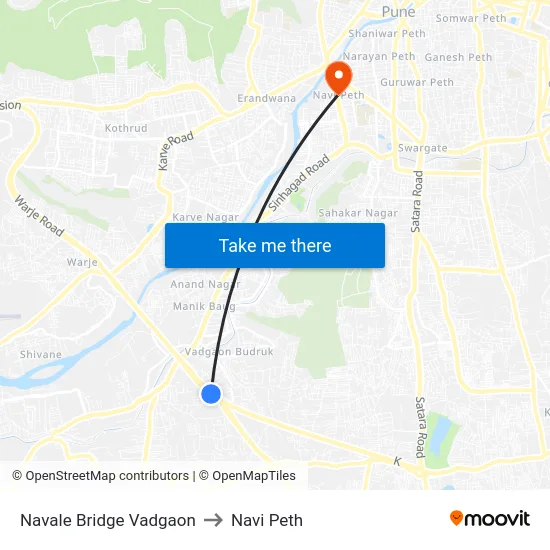 Navale Bridge Vadgaon to Navi Peth map