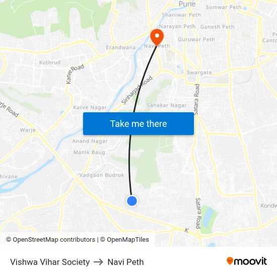 Vishwa Vihar Society to Navi Peth map