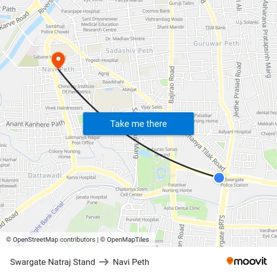 Swargate Natraj Stand to Navi Peth map