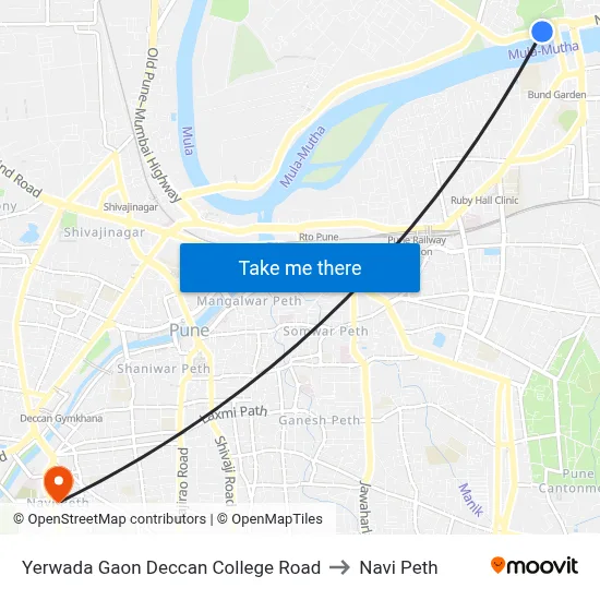 Yerwada Gaon Deccan College Road to Navi Peth map