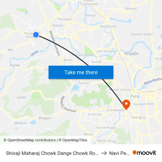 Shivaji Maharaj Chowk Dange Chowk Road to Navi Peth map