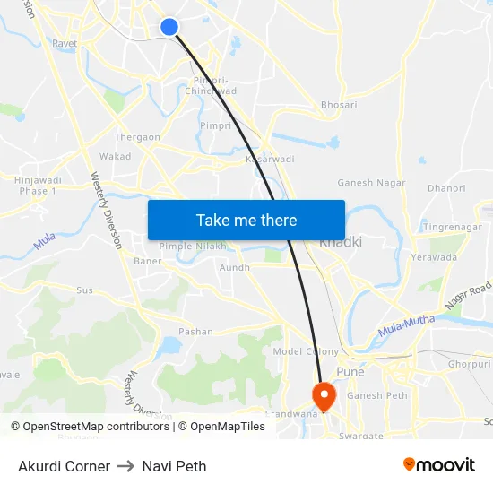 Akurdi Corner to Navi Peth map