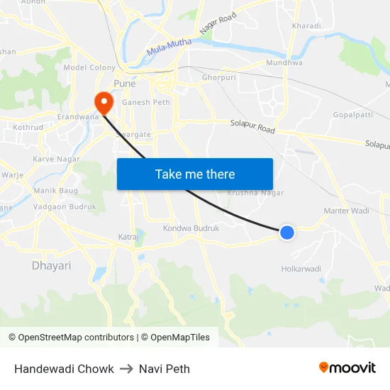 Handewadi Chowk to Navi Peth map