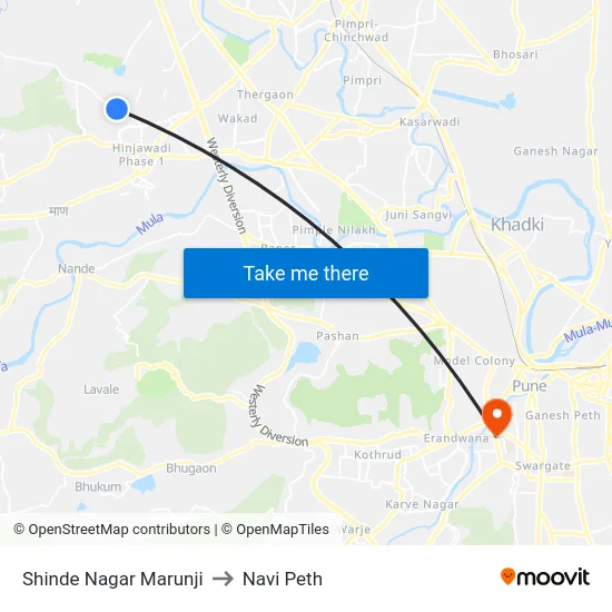 Shinde Nagar Marunji to Navi Peth map