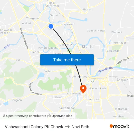 Vishwashanti Colony PK Chowk to Navi Peth map