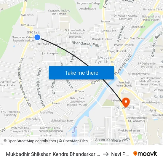 Mukbadhir Shikshan Kendra Bhandarkar Road to Navi Peth map