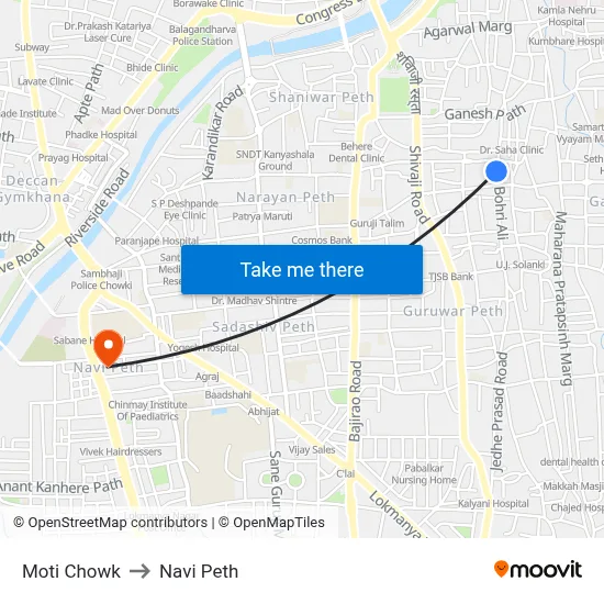 Moti Chowk to Navi Peth map