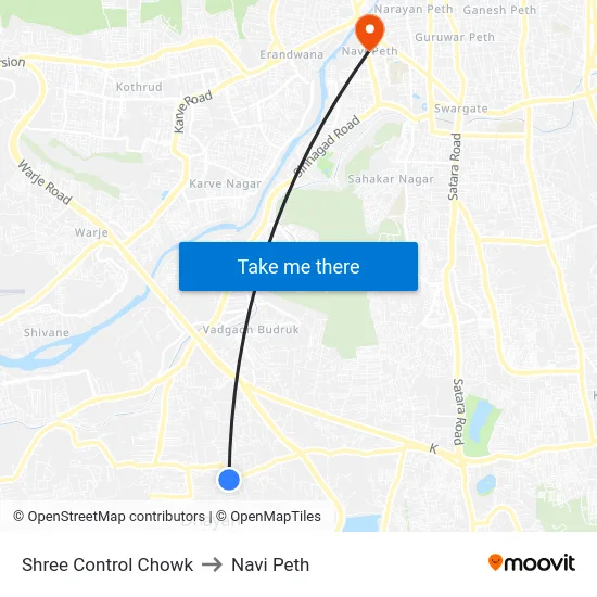 Shree Control Chowk to Navi Peth map