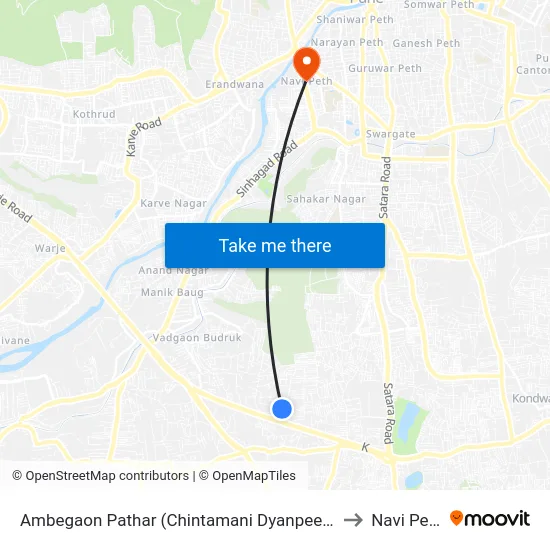Ambegaon Pathar (Chintamani Dyanpeeth) to Navi Peth map