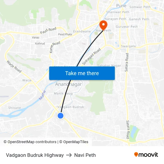 Vadgaon Budruk Highway to Navi Peth map