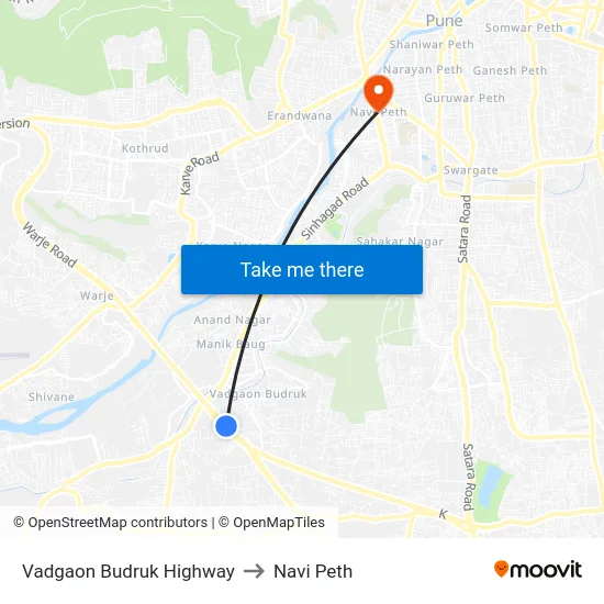 Vadgaon Budruk Highway to Navi Peth map