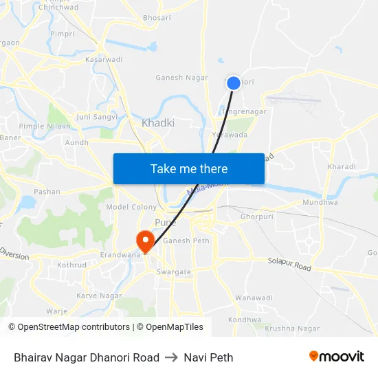 Bhairav Nagar Dhanori Road to Navi Peth map