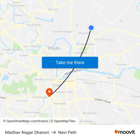 Madhav Nagar Dhanori to Navi Peth map