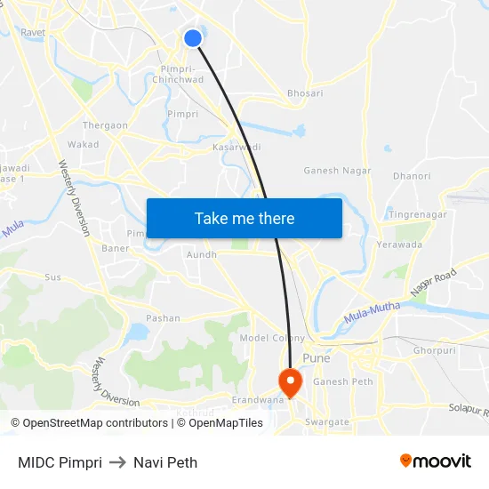 MIDC Pimpri to Navi Peth map