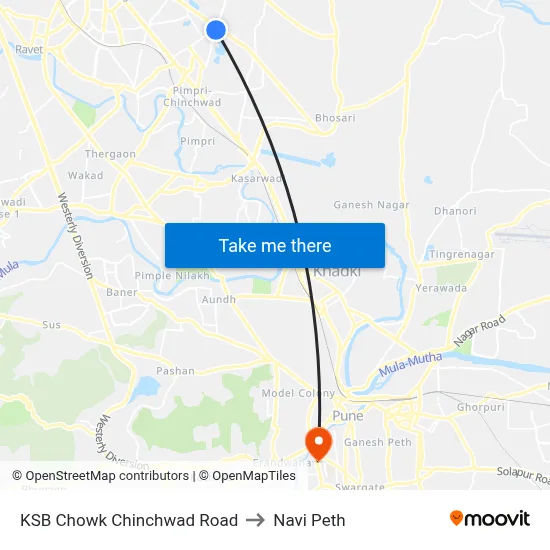 KSB Chowk Chinchwad Road to Navi Peth map