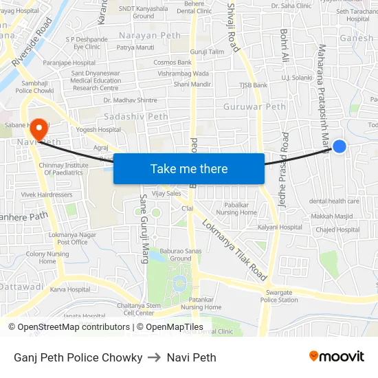 Ganj Peth Police Chowky to Navi Peth map