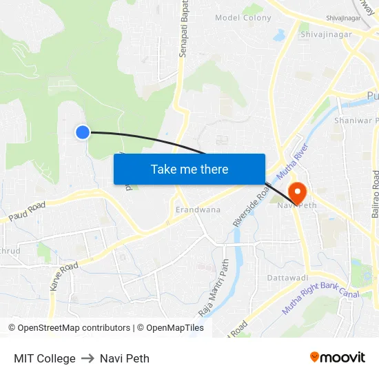 MIT College to Navi Peth map