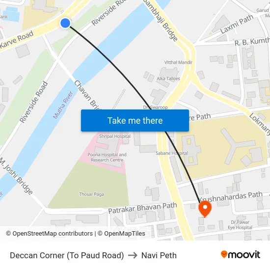 Deccan Corner (To Paud Road) to Navi Peth map