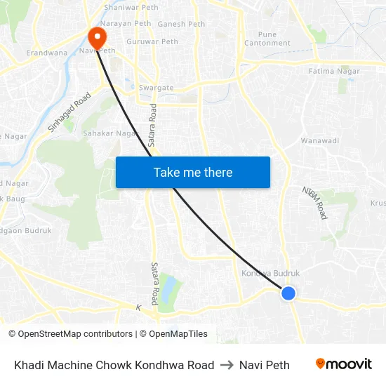 Khadi Machine Chowk Kondhwa Road to Navi Peth map