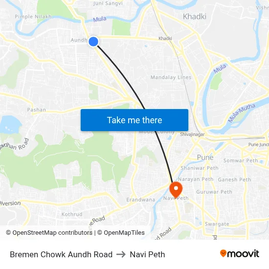 Bremen Chowk Aundh Road to Navi Peth map