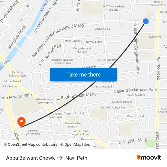 Appa Balwant Chowk to Navi Peth map