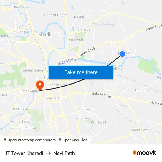 IT Tower Kharadi to Navi Peth map