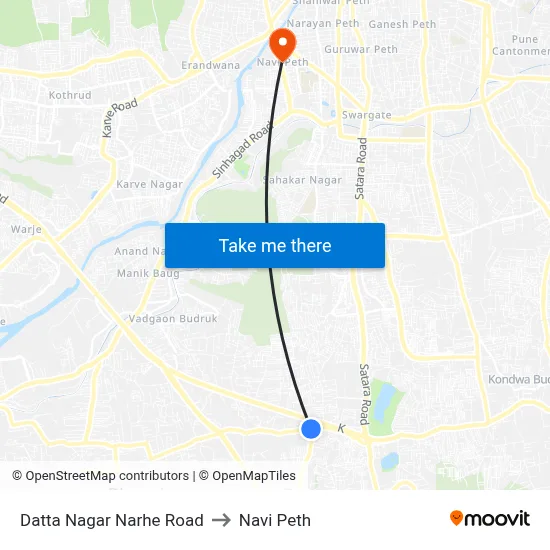 Datta Nagar Narhe Road to Navi Peth map