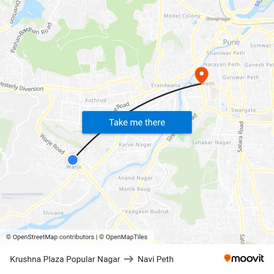 Krushna Plaza Popular Nagar to Navi Peth map