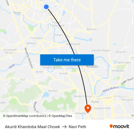 Akurdi Khandoba Maal Chowk to Navi Peth map