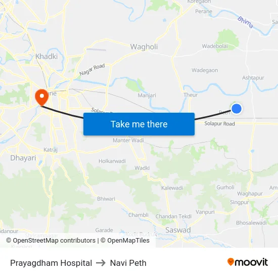 Prayagdham Hospital to Navi Peth map