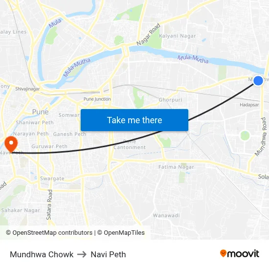 Mundhwa Chowk to Navi Peth map
