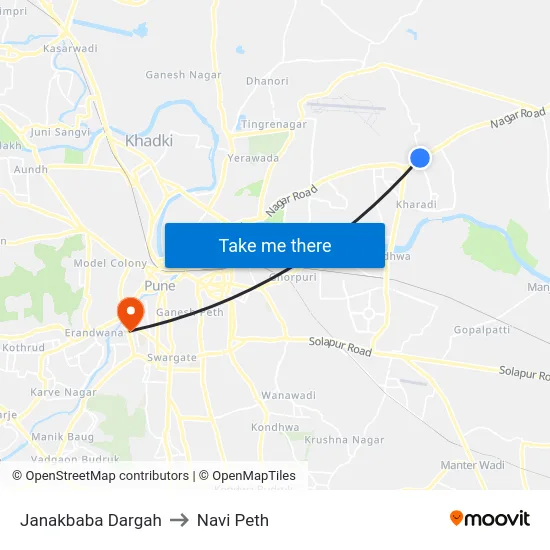 Janakbaba Dargah to Navi Peth map