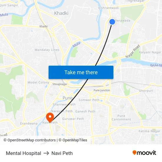 Mental Hospital to Navi Peth map