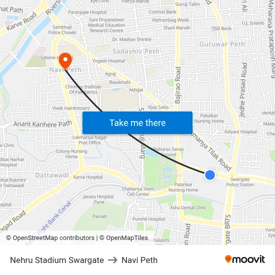 Nehru Stadium Swargate to Navi Peth map