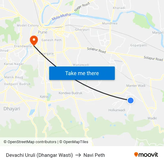 Devachi Uruli (Dhangar Wasti) to Navi Peth map