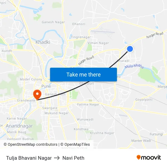 Tulja Bhavani Nagar to Navi Peth map