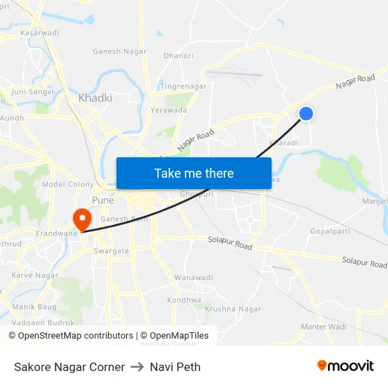 Sakore Nagar Corner to Navi Peth map