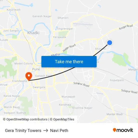 Gera Trinity Towers to Navi Peth map