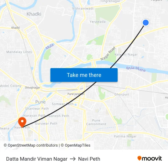 Datta Mandir Viman Nagar to Navi Peth map