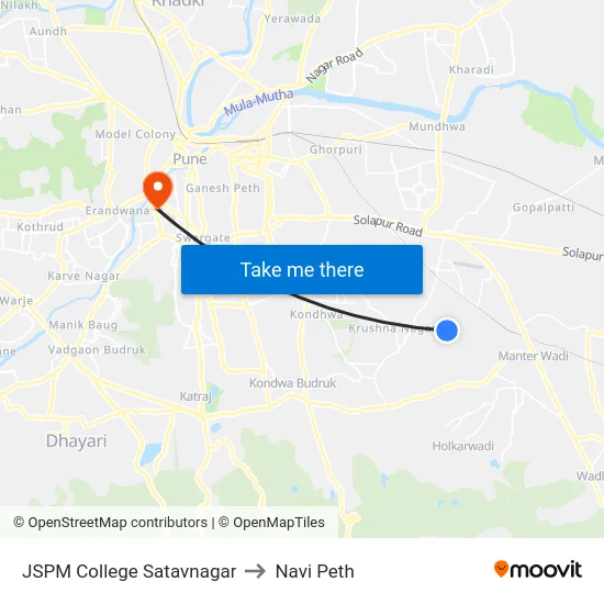 JSPM College Satavnagar to Navi Peth map