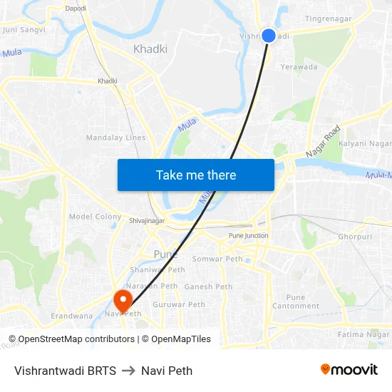Vishrantwadi BRTS to Navi Peth map