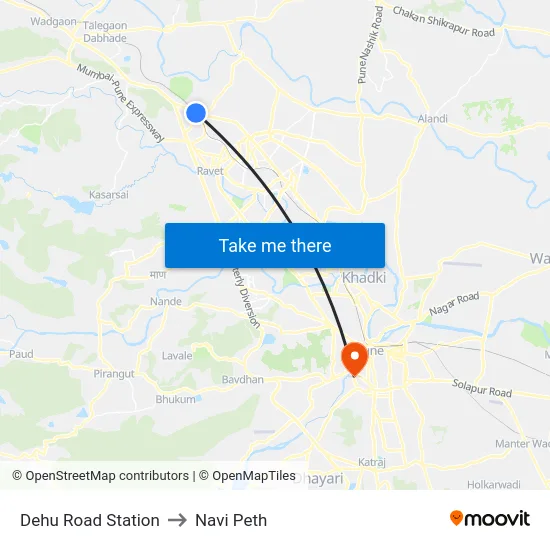 Dehu Road Station to Navi Peth map