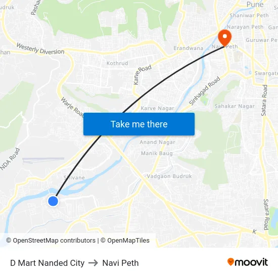 D Mart Nanded City to Navi Peth map